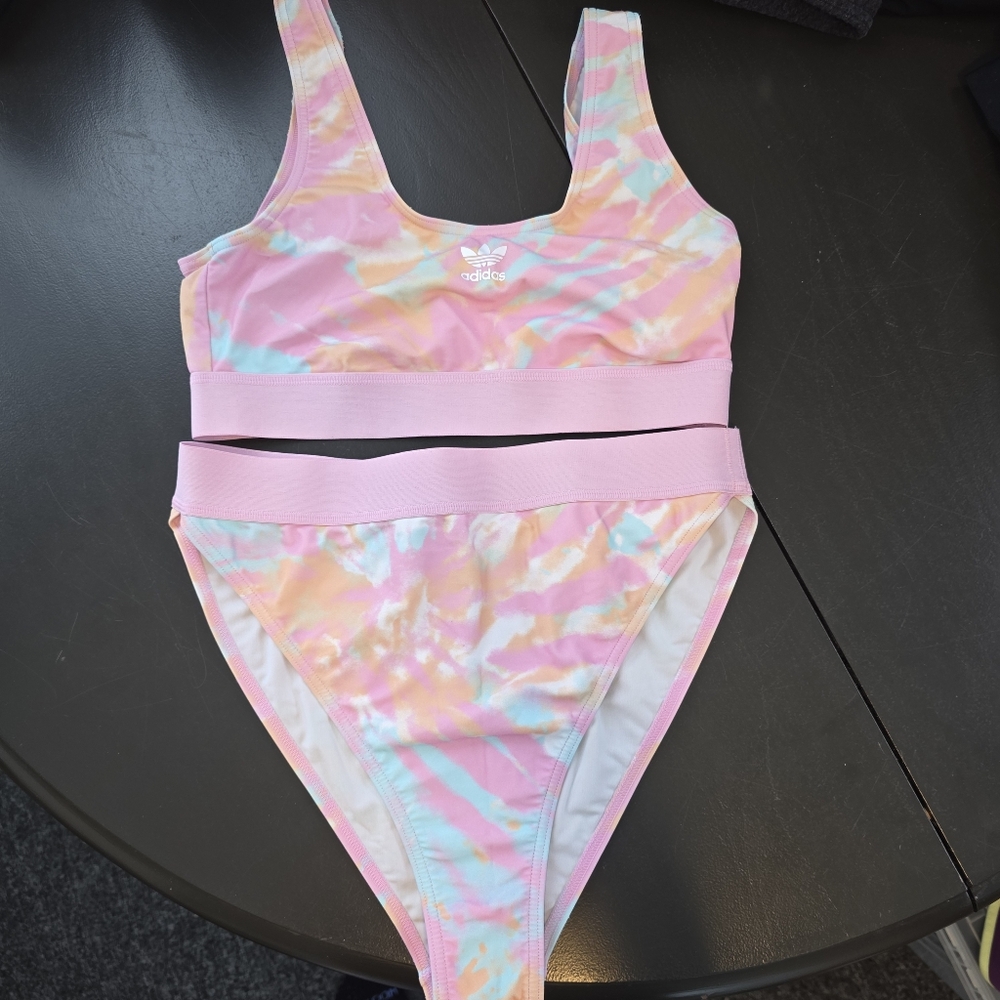 Adidas Originals Pink Orange Tie Dye Bikini Size Medium EUC Limited Edition Rare